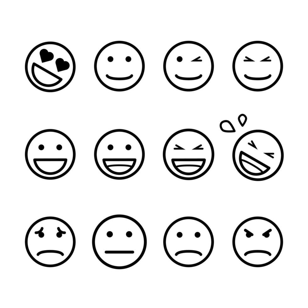 emoticon ícones conjunto sobre branco fundo, linha estilo, vetor ilustração