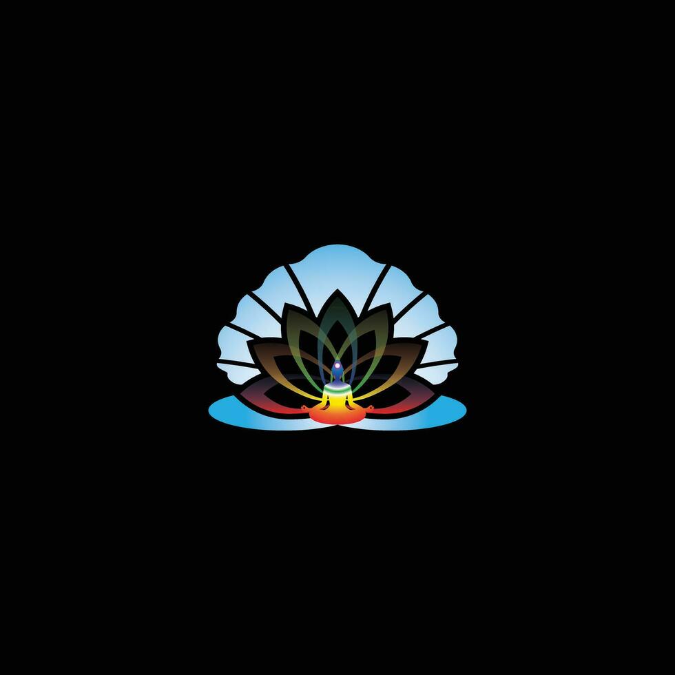 vetor logotipo do meditando pessoa com colorida lótus flor.
