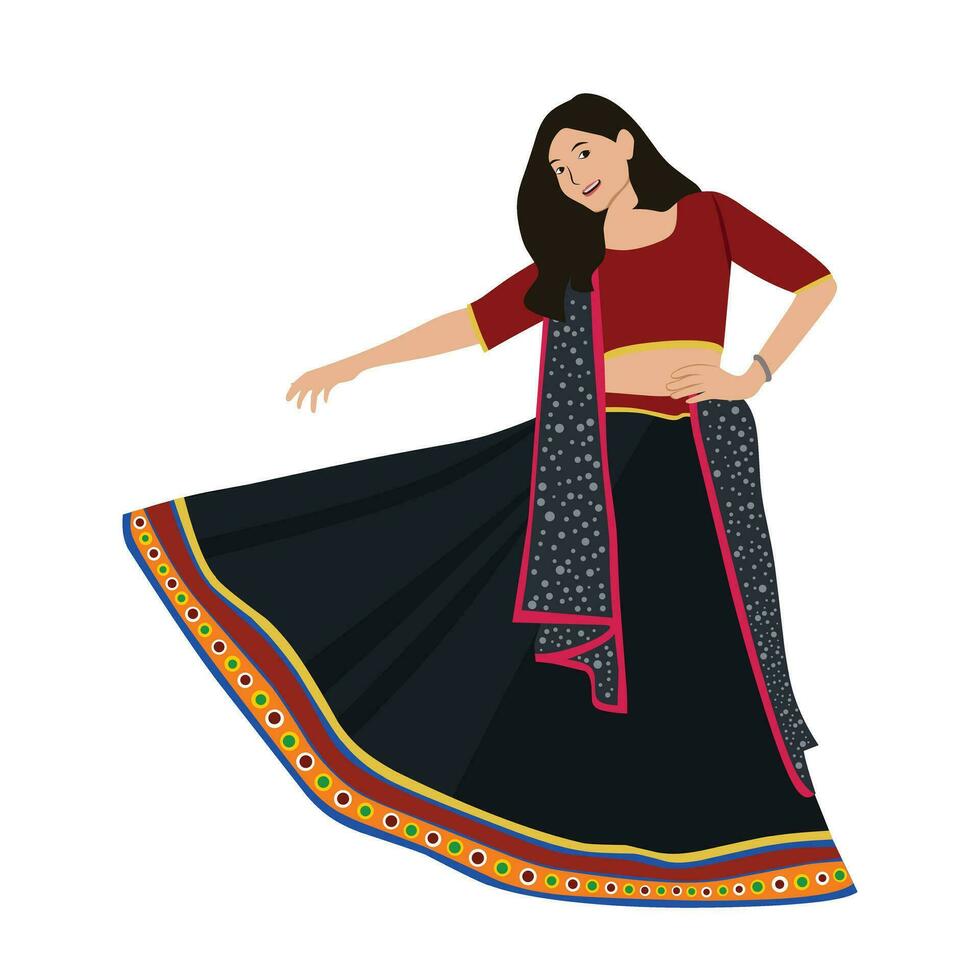 indiano menina dentro tradicional Lehenga choli roupas vetor