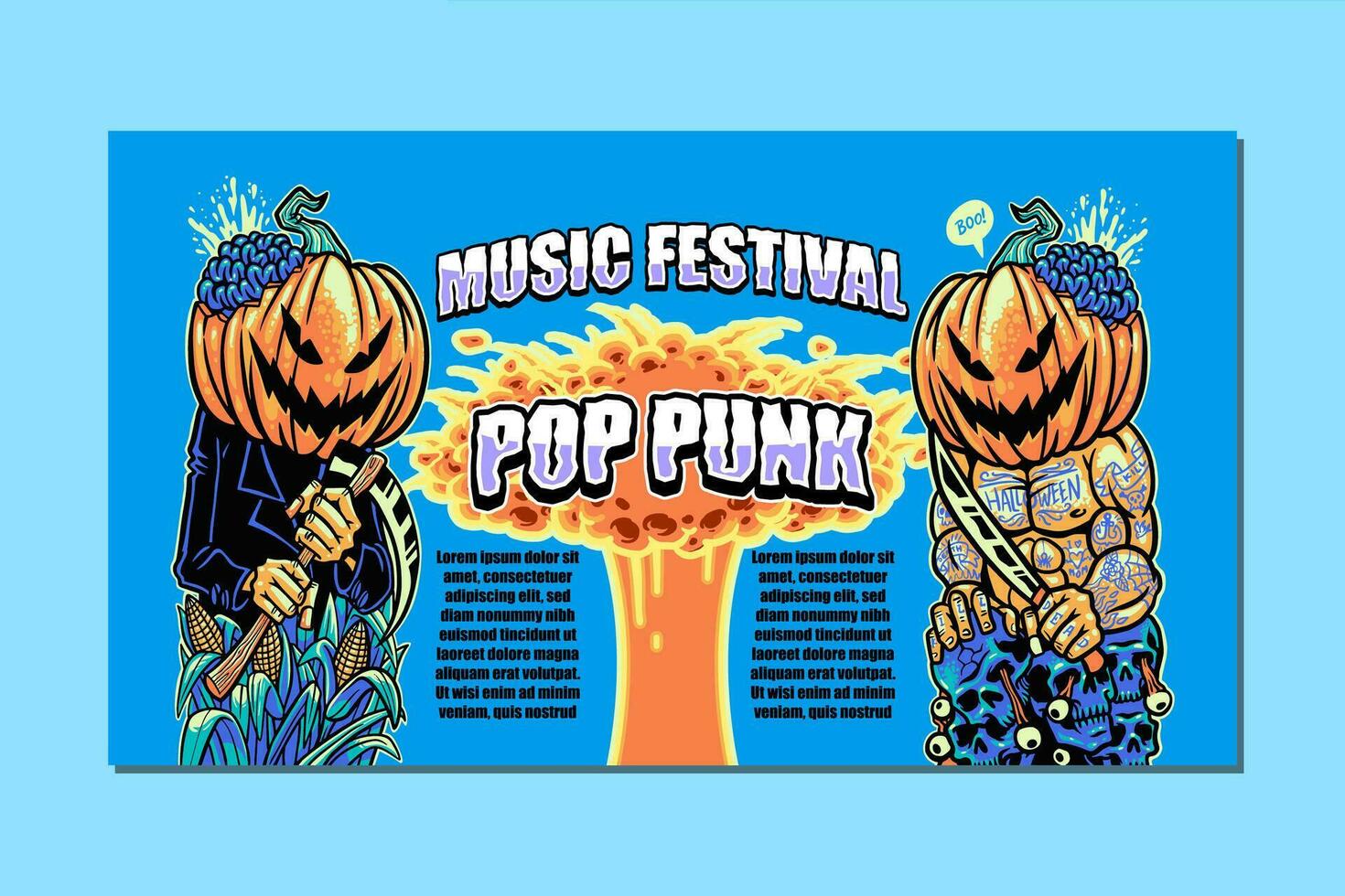 desenho animado abóbora Horror pop punk festa música festival shows poster fundo vetor