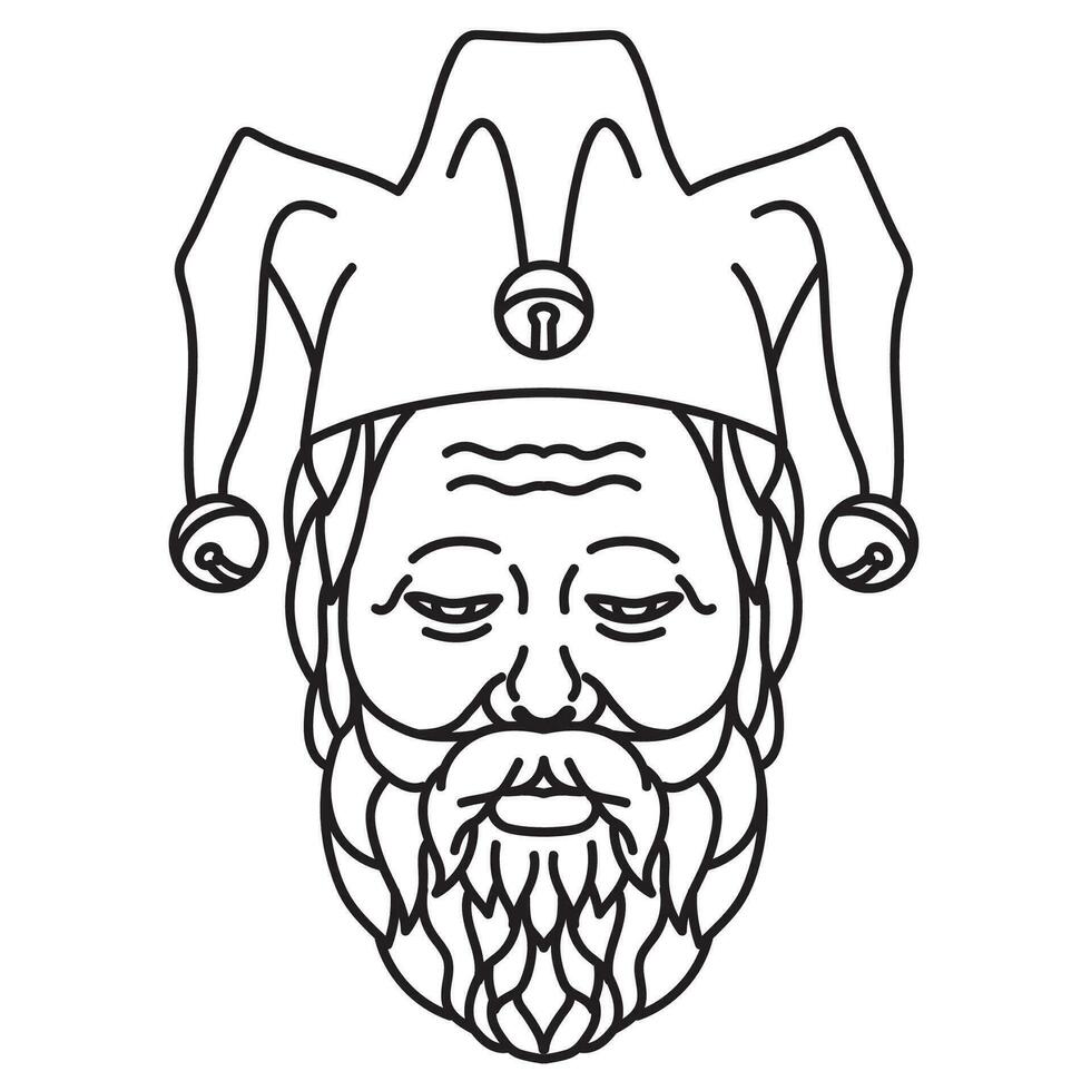 Sócrates vestindo bobo da corte chapéu sonolento olhos mono linha arte vetor