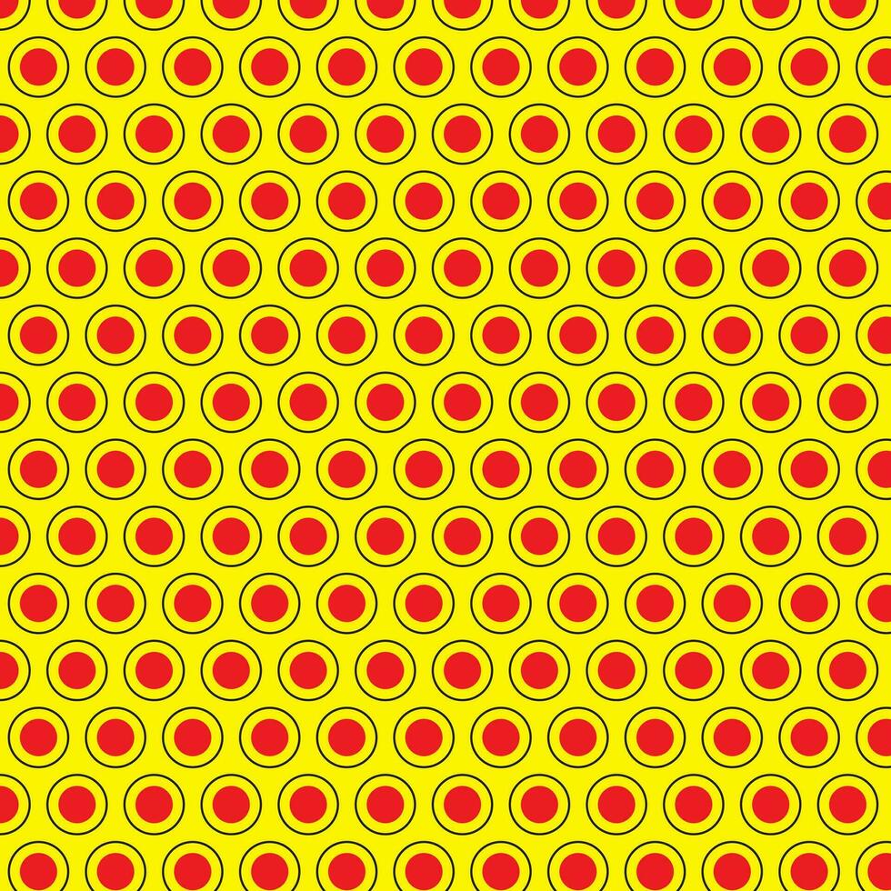 simples abstrato seamlees neopolita preto, vermelho cor círculo ponto ondulado padronizar em amarelo fundo, perfeito para fundo papel de parede vetor