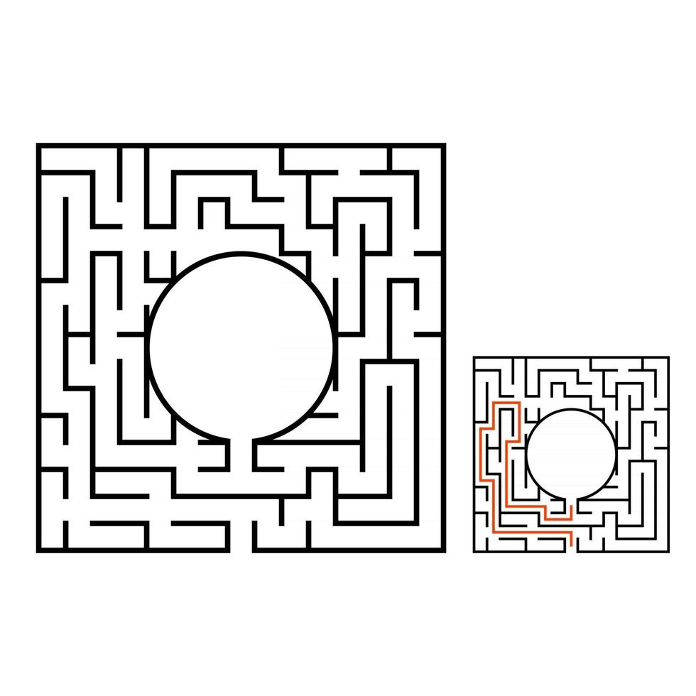 labirinto quadrado abstrato. jogo para crianças. quebra-cabeça para crianças. enigma do labirinto. ilustração em vetor plana isolada no fundo branco. com resposta. com lugar para sua imagem.