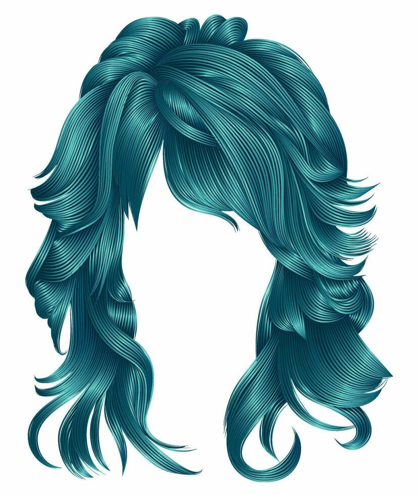 na moda mulher grandes cabelos azul cores .beleza moda . realista 3d vetor