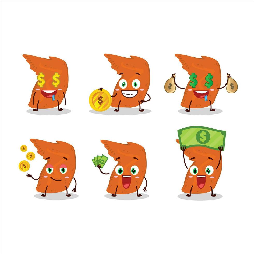 frango asas desenho animado personagem com fofa emoticon trazer dinheiro vetor