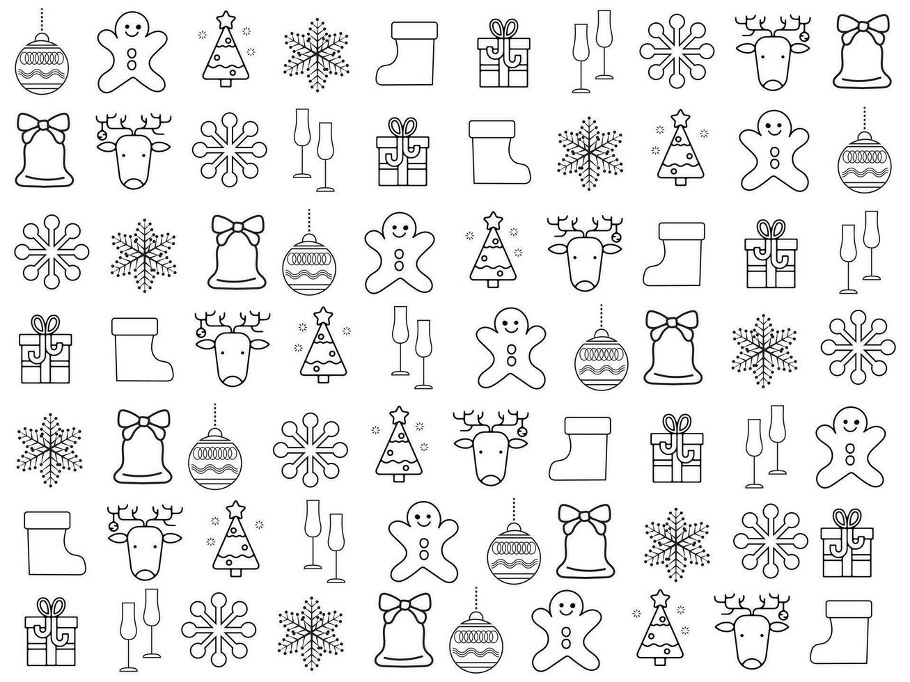 Natal ícone conjunto com flocos de neve, chapéus, estrela, Natal árvore, bolas, laranja, meia, presente, beber e guirlandas. vetor ícones para o negócio e feriados