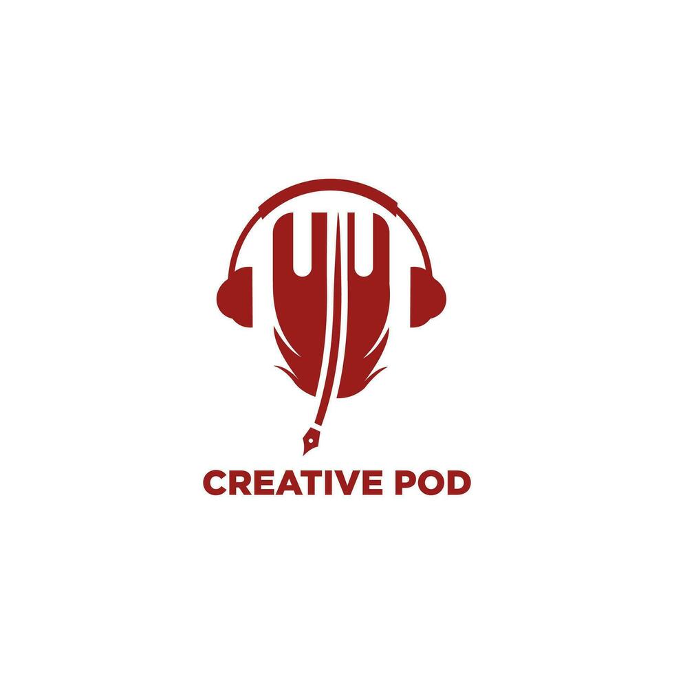 design de logotipo de podcast ou rádio usando ícone de microfone e fone de ouvido vetor