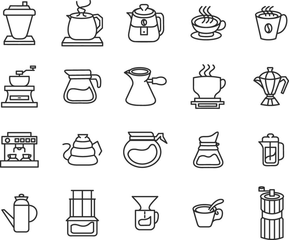 simples conjunto do café relacionado vetor linha ícones. editável AVC.