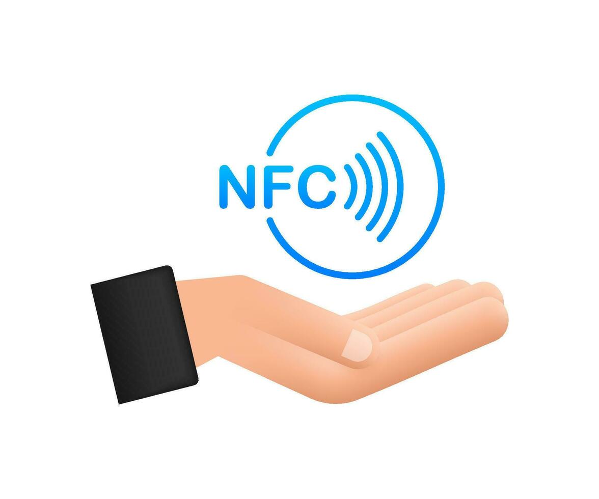 sem contato sem fio pagar placa dentro mãos logotipo. nfc tecnologia. movimento gráficos 4k vetor