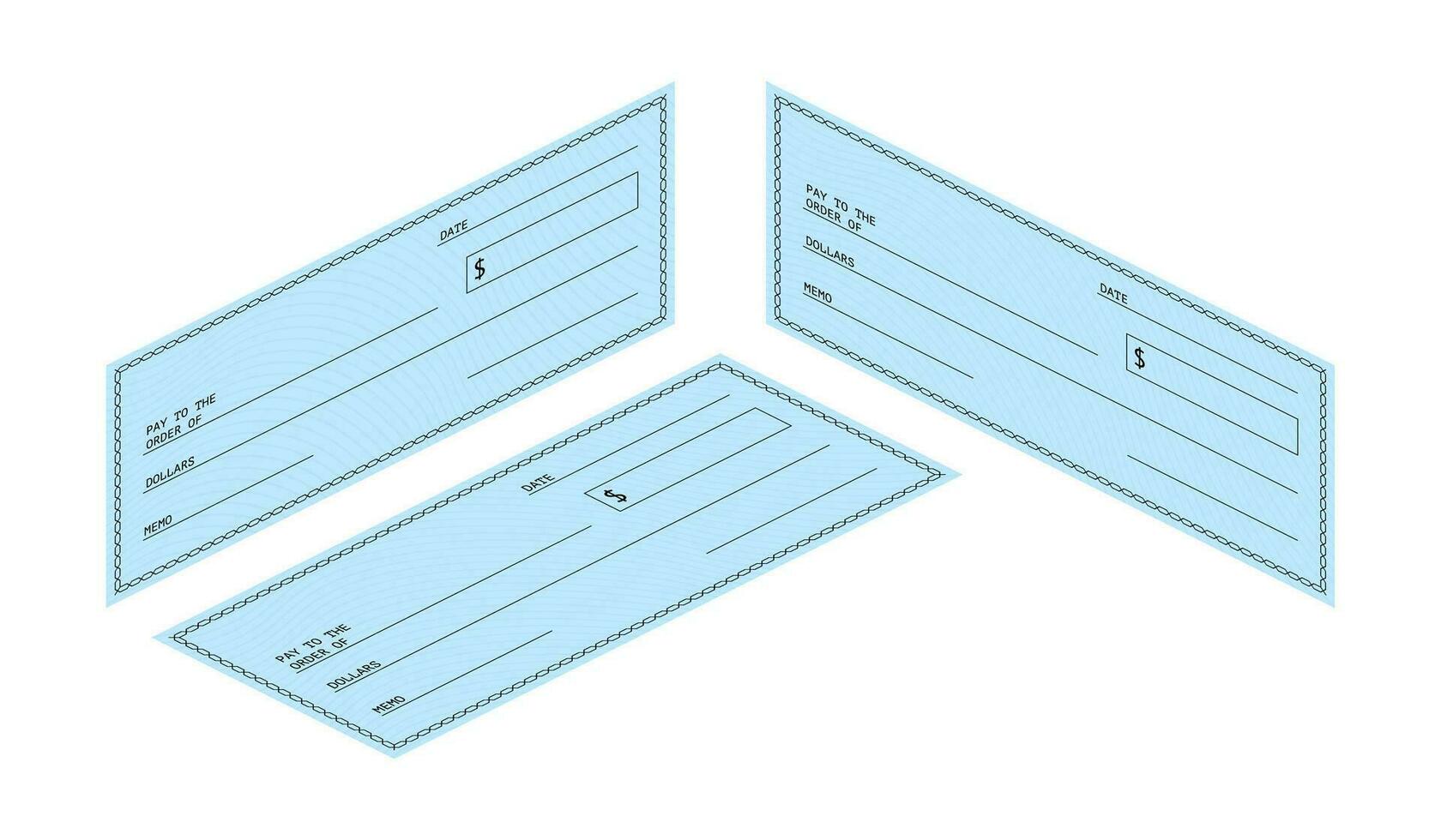 em branco verificar. financeiro pagamento. talão de cheques modelo. vetor estoque ilustração.