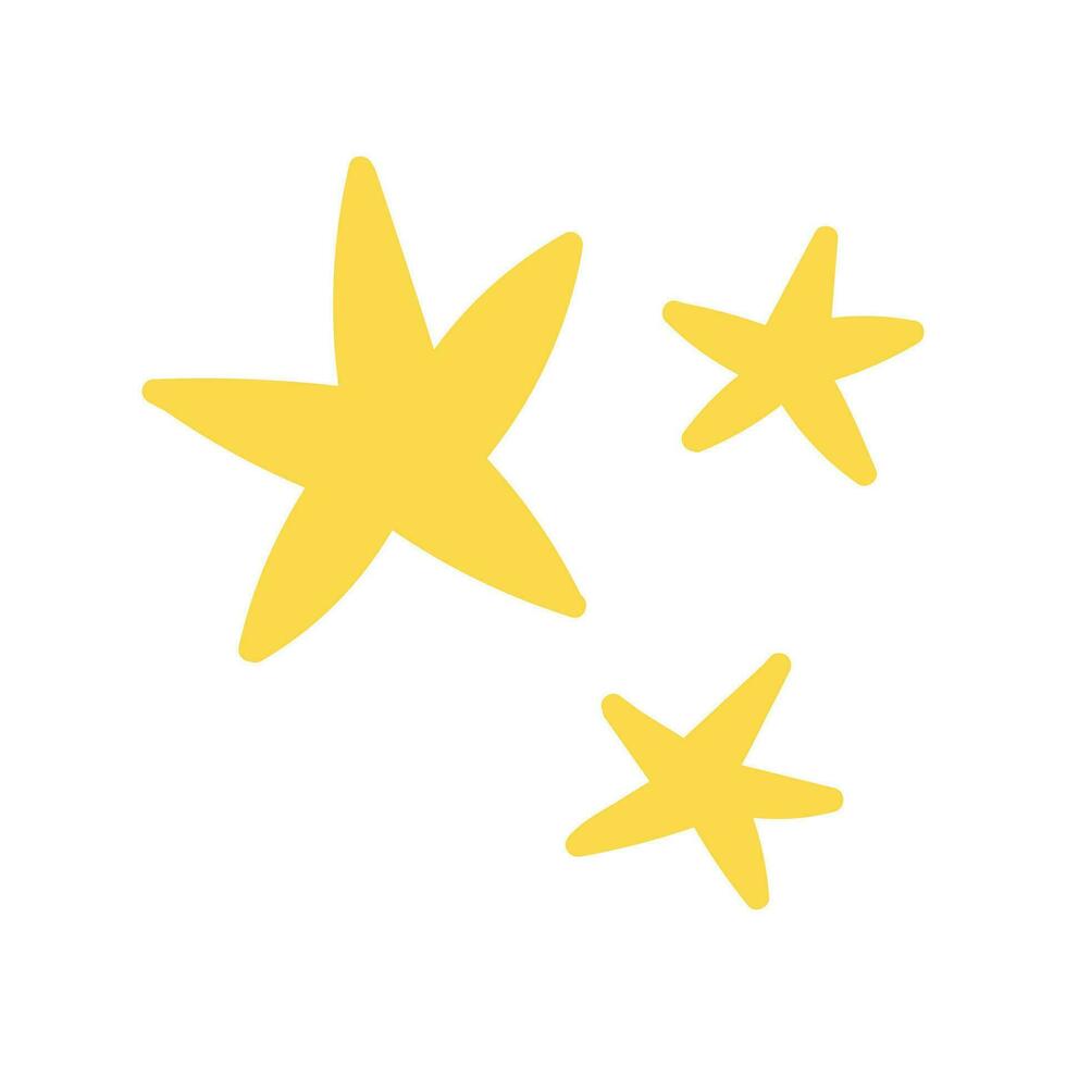 três cinco pontas fofa amarelo estrelas isolado em uma branco fundo. kawaii mão desenhado elementos, crianças ilustração. vetor