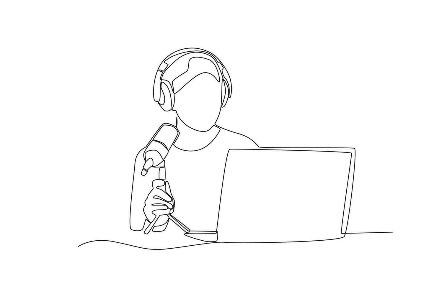 1 contínuo linha desenhando do homem é preparando para registro uma podcast vetor