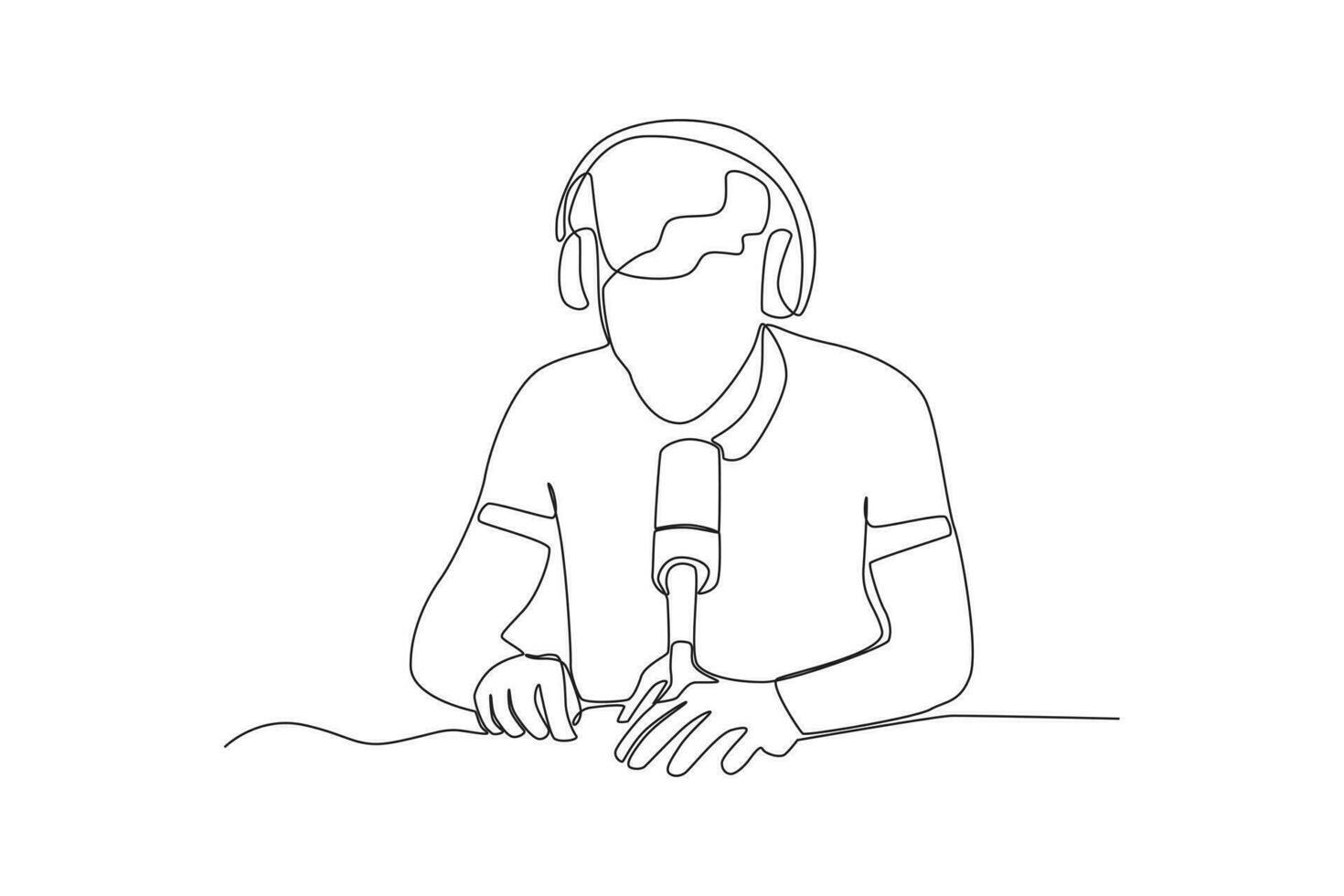 1 contínuo linha desenhando do homem é preparando para registro uma podcast vetor