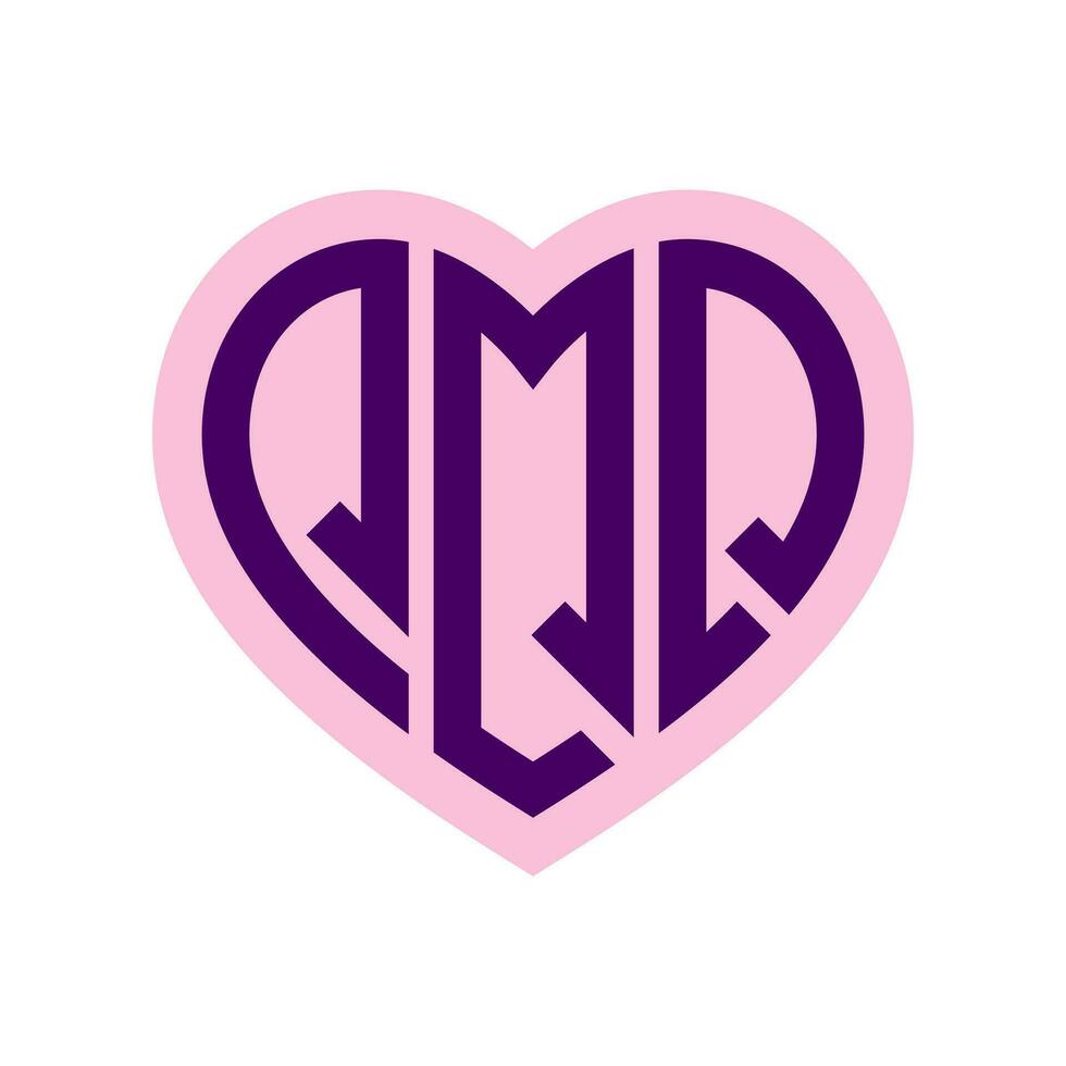 logotipo q coração monograma 3 cartas alfabeto Fonte amor logotipo namorados logótipo bordado vetor