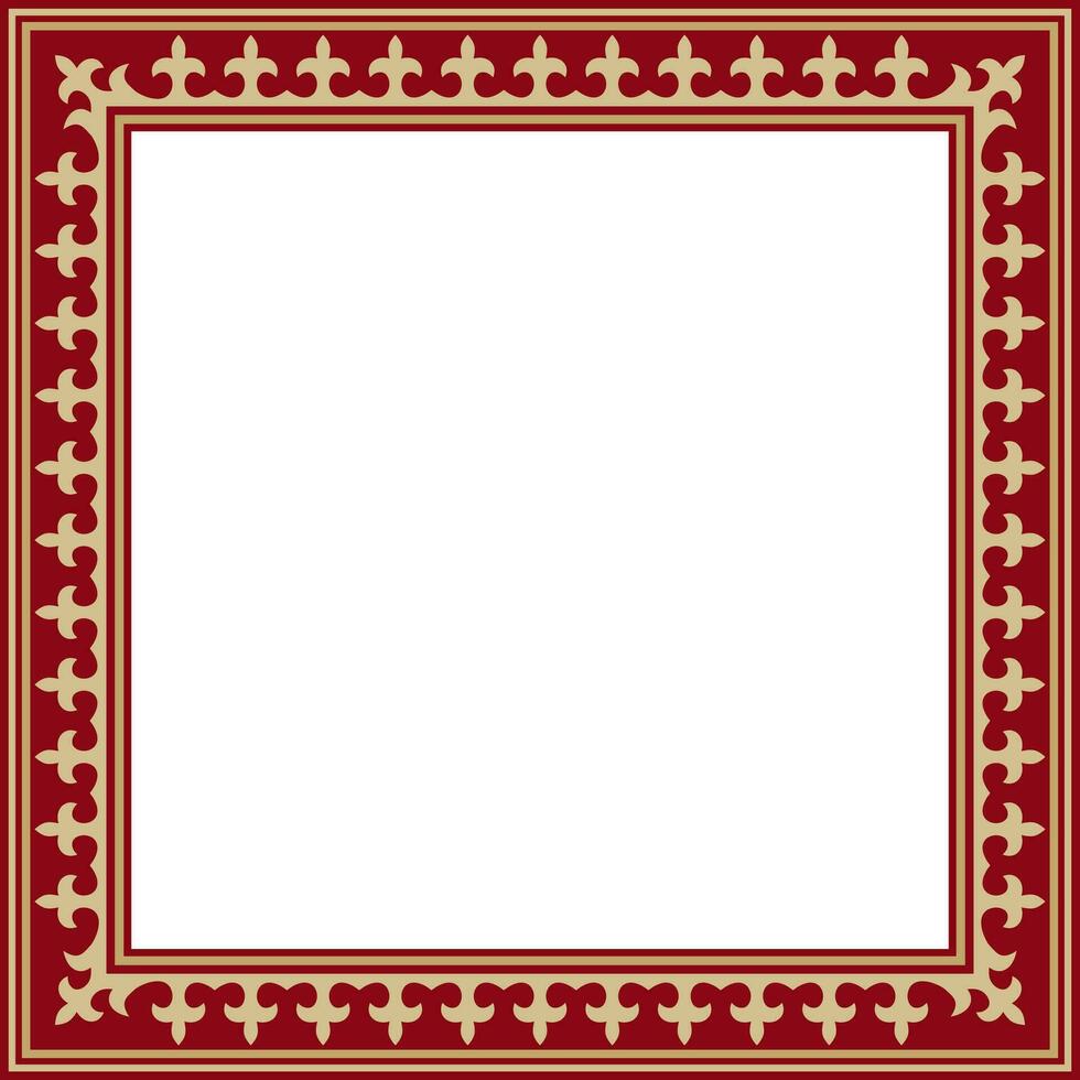 vetor vermelho com ouro quadrado cazaque nacional ornamento. étnico padronizar do a povos do a ótimo estepe, .mongóis, quirguiz, Kalmyks, buryats. quadrado quadro, Armação fronteira.