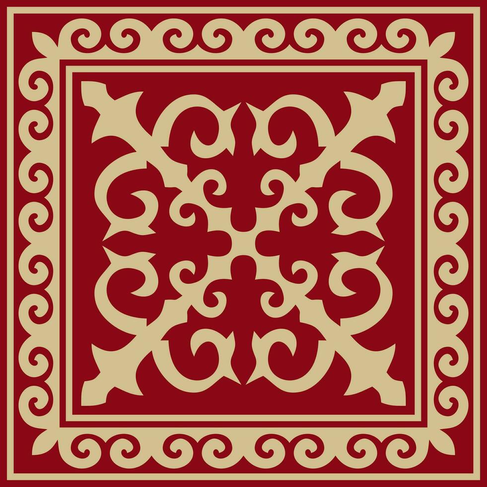 vetor vermelho com ouro quadrado cazaque nacional ornamento. étnico padronizar do a povos do a ótimo estepe, mongóis, quirguiz, Kalmyks, buryats