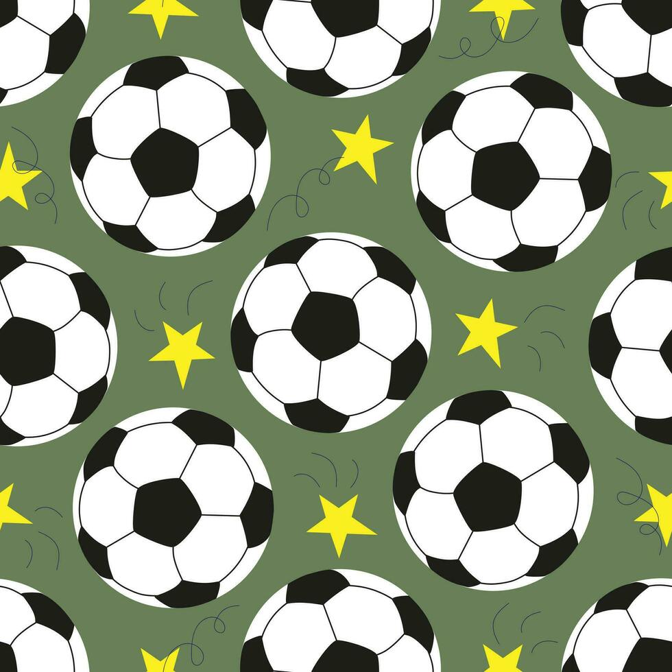 vetor desatado padronizar com futebol bola e estrelas dentro desenho animado estilo. futebol vetor fundo