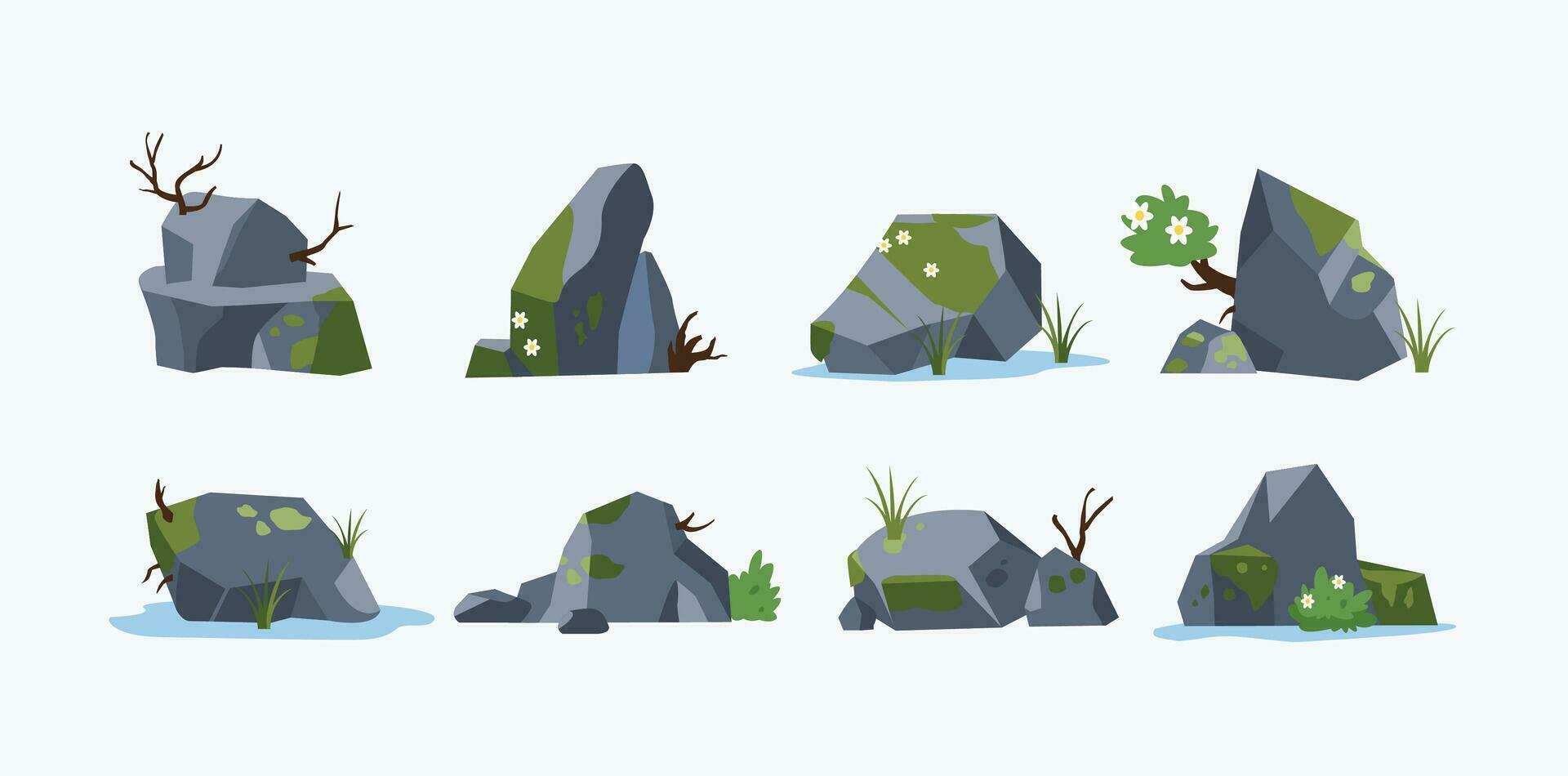 conjunto do panorama ícones tipos do pedras e arbustos, natureza vetor ilustração