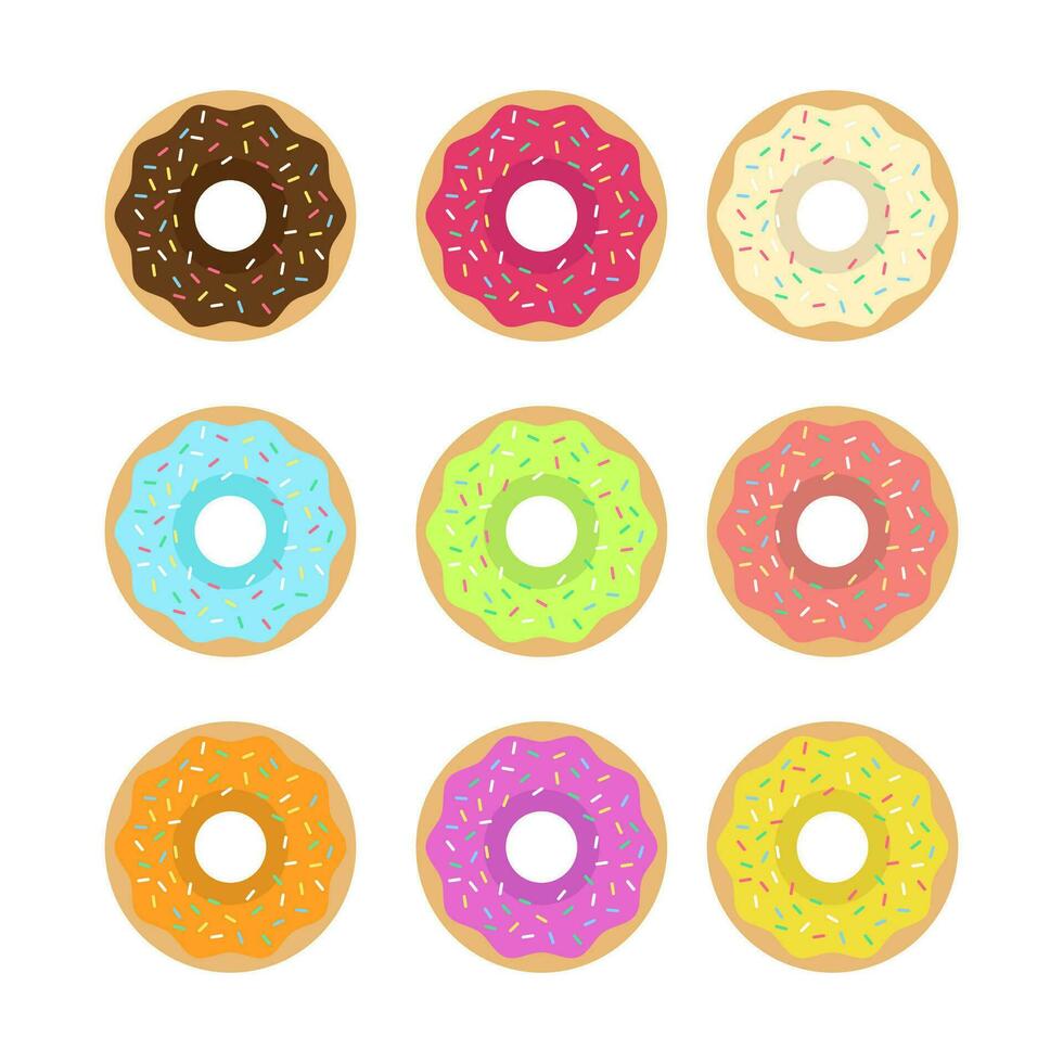 abstrato rosquinhas ilustração conjunto dentro estilo e brilhante cores. envidraçado e em pó rosquinhas. vetor ilustração