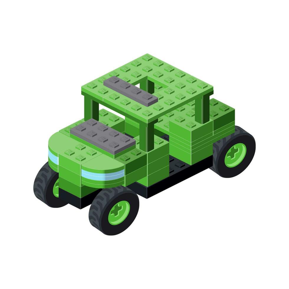 militares suv dentro isometria. brinquedo fez do plástico blocos. vetor ilustração. pixel arte