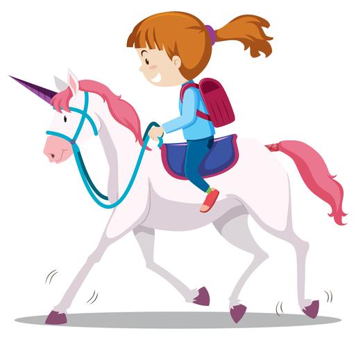 Um, jovem, menina, montando, cavalo vetor