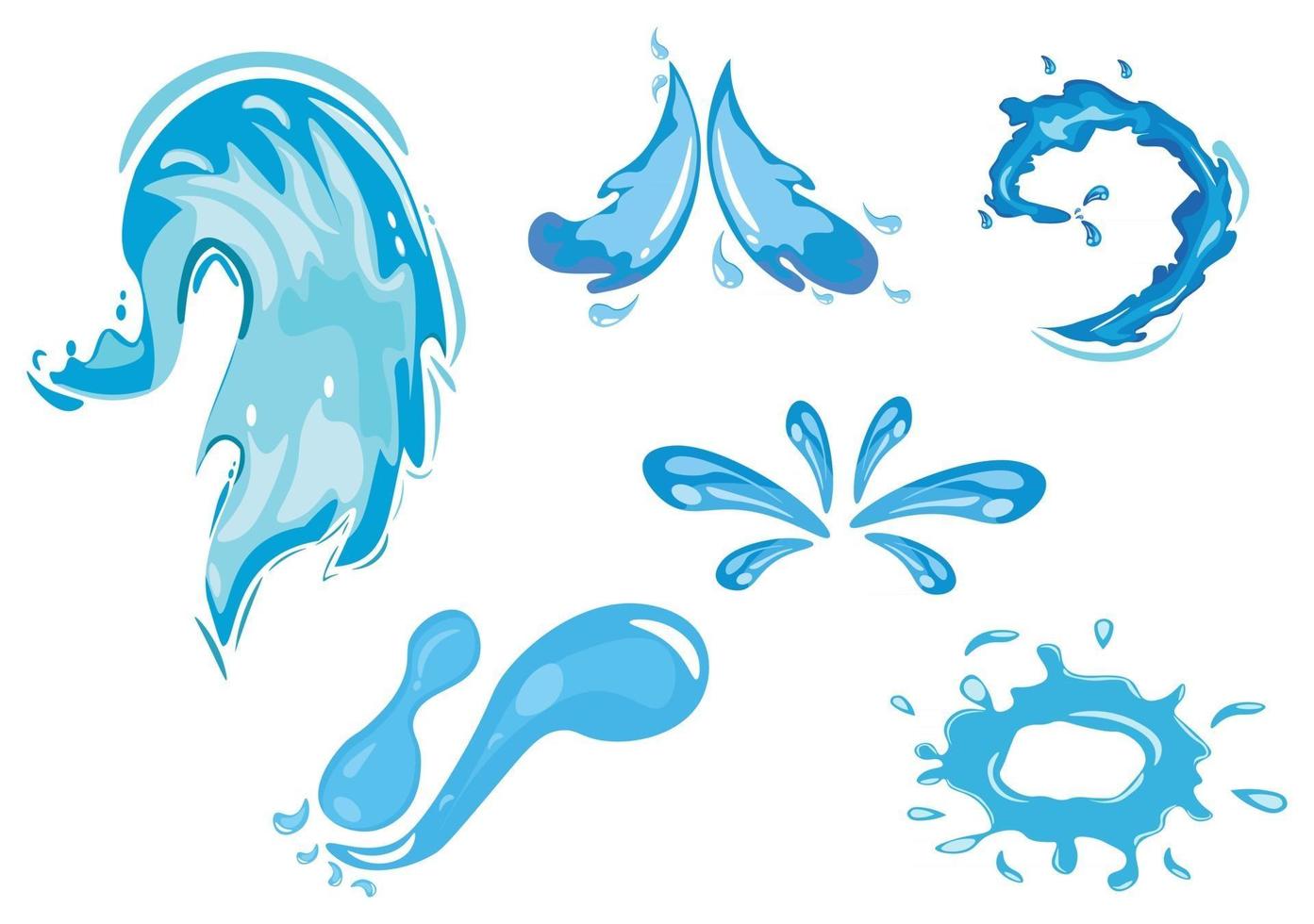 conjunto de gota de água e respingo de ilustração de ícone azul cintilante vetor