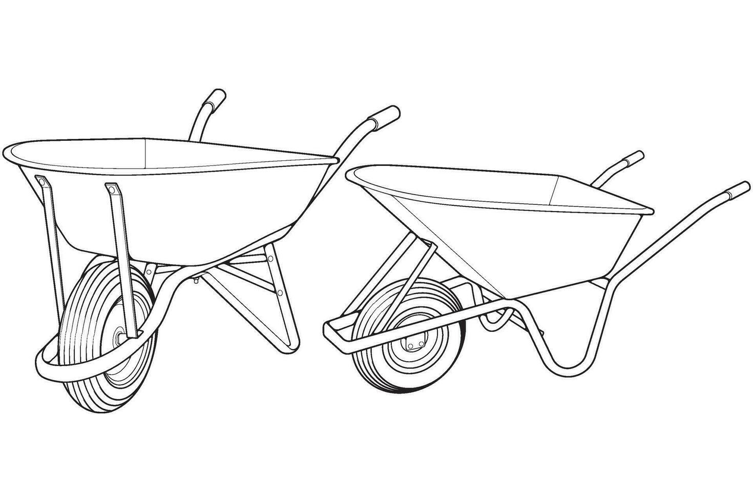 conjunto do solteiro roda carrinho de mão vetor .carrinho linha arte vetor ilustração isolado em branco fundo. roda carrinho de mão esboço ilustração.
