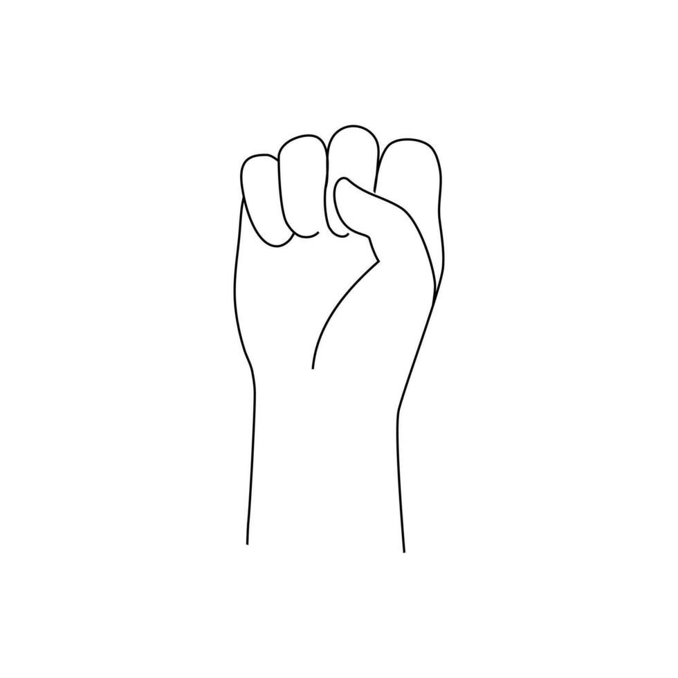 isolado mão gesto punho acima. vetor ilustração Preto e branco. mão levantar com cerrado punho.
