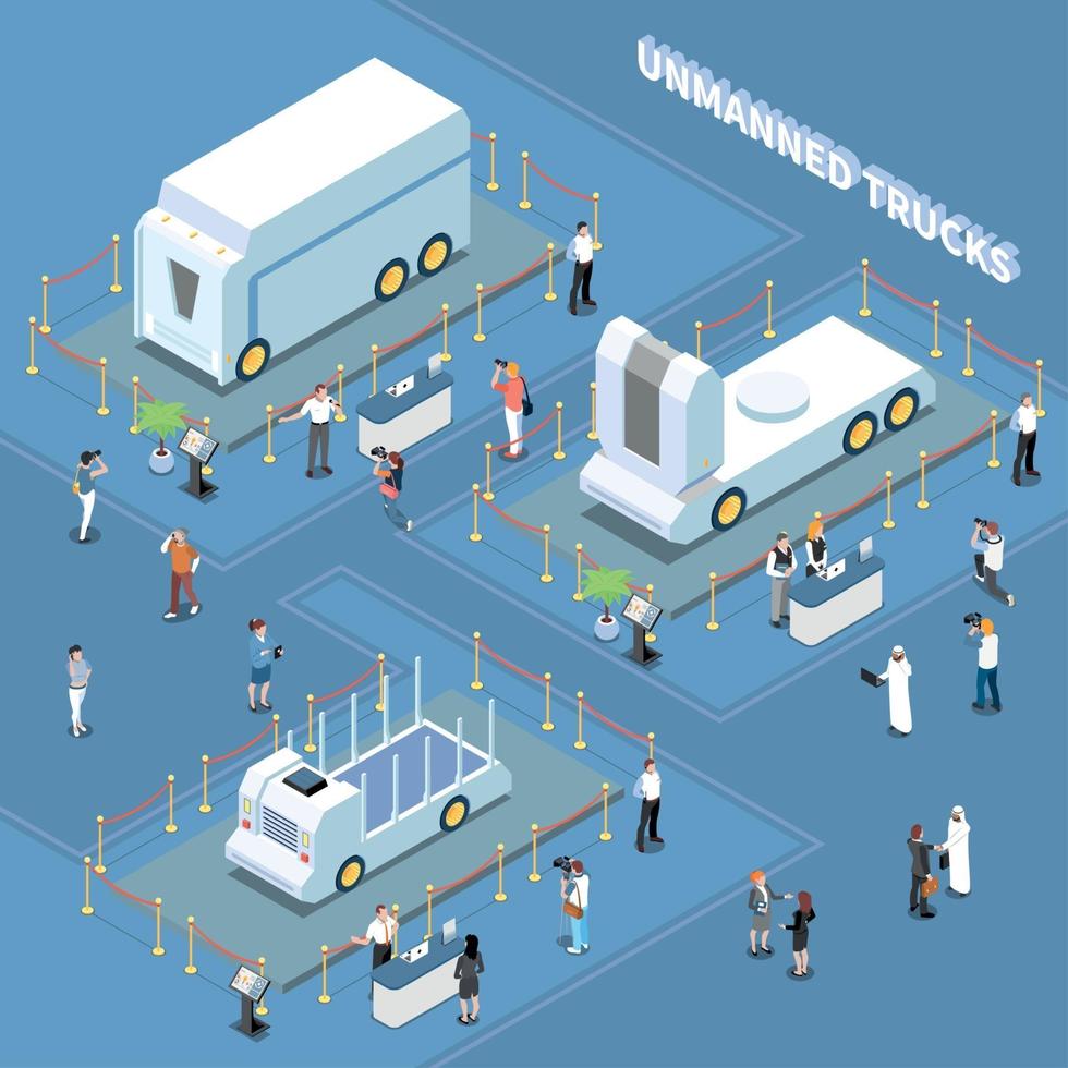 ilustração vetorial de composição de exposição de caminhões autônomos vetor