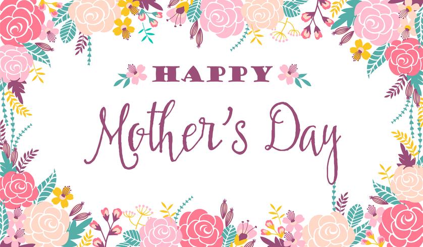 Feliz dia das mães lettering saudação banner com flores. vetor