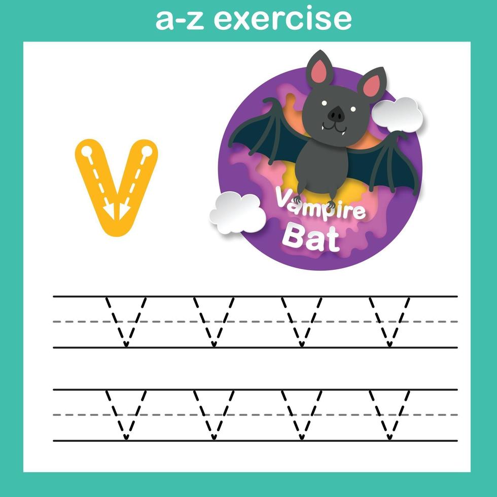 Exercício de v-vampire morcego letra do alfabeto, ilustração vetorial de conceito de corte de papel vetor