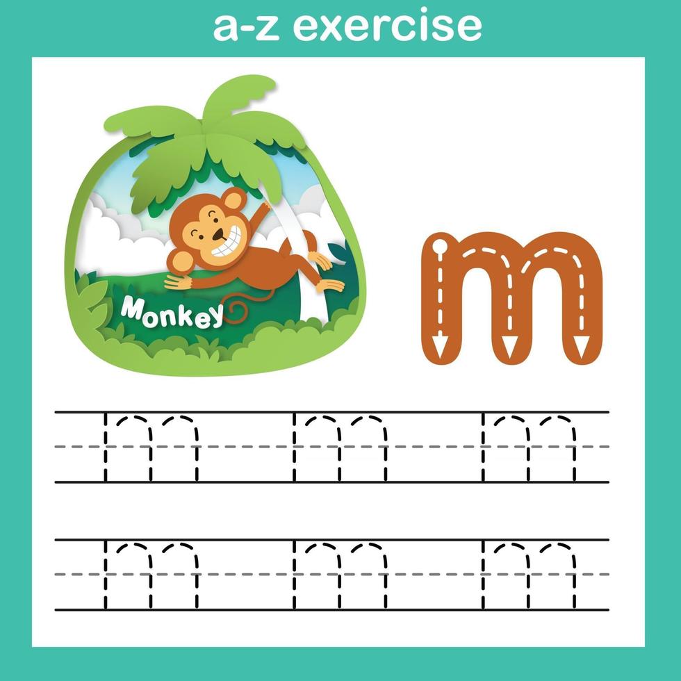 letra do alfabeto exercício m-monkey, ilustração vetorial de conceito de corte de papel vetor