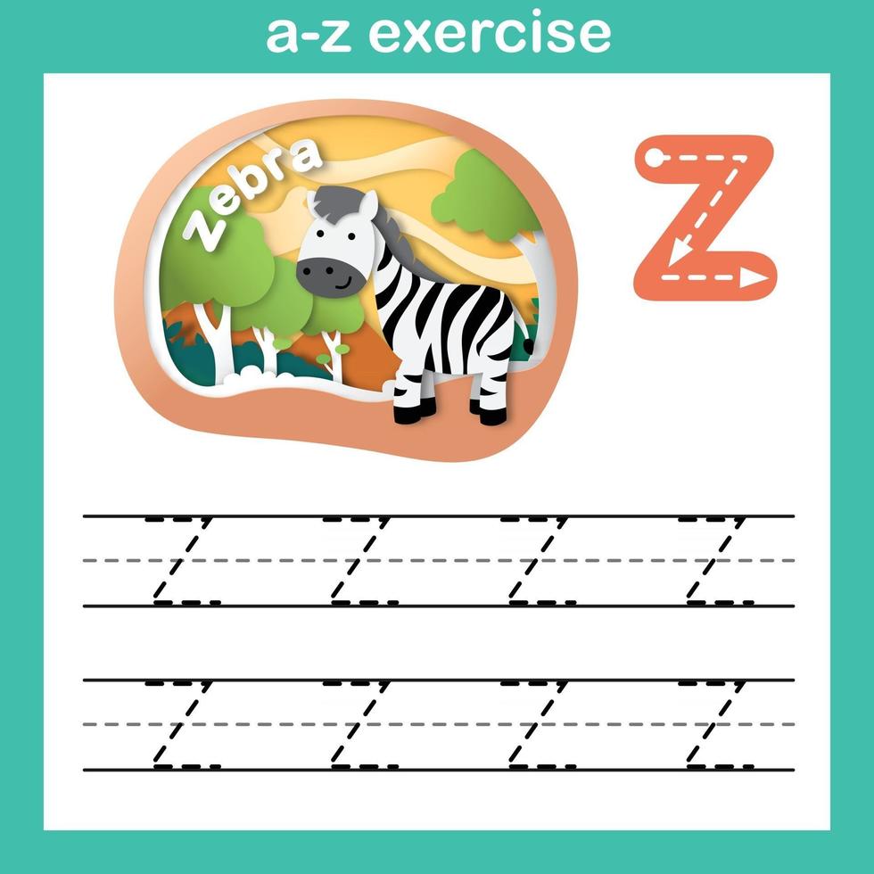 Exercício de z-zebra de letra do alfabeto, ilustração vetorial de conceito de corte de papel vetor