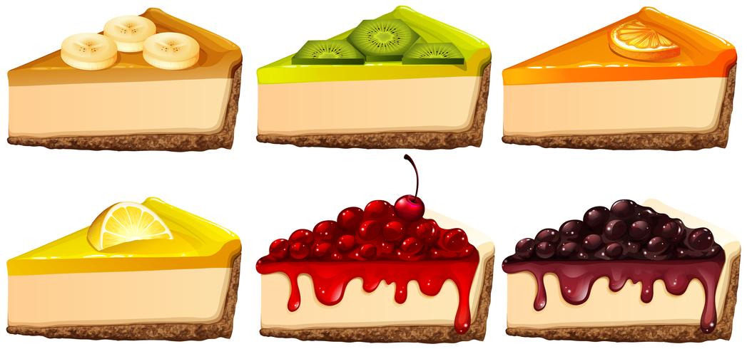 Conjunto de cheesecake com sabores diferentes vetor