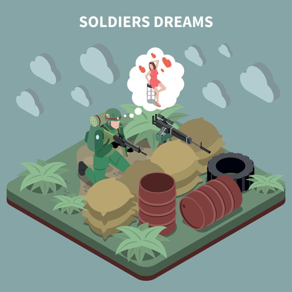 ilustração em vetor composição isométrica sonhos soliders