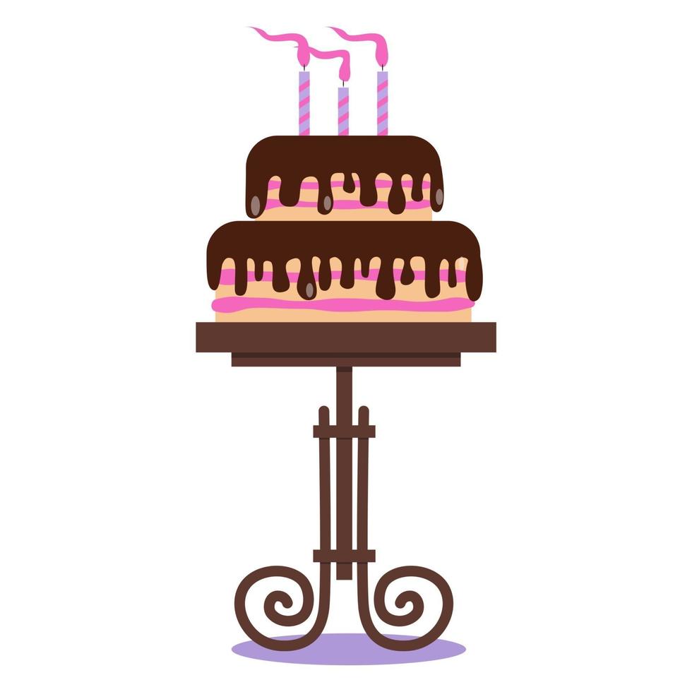 bolo de celebração com velas no carrinho do bolo. elemento de festa de aniversário. vetor