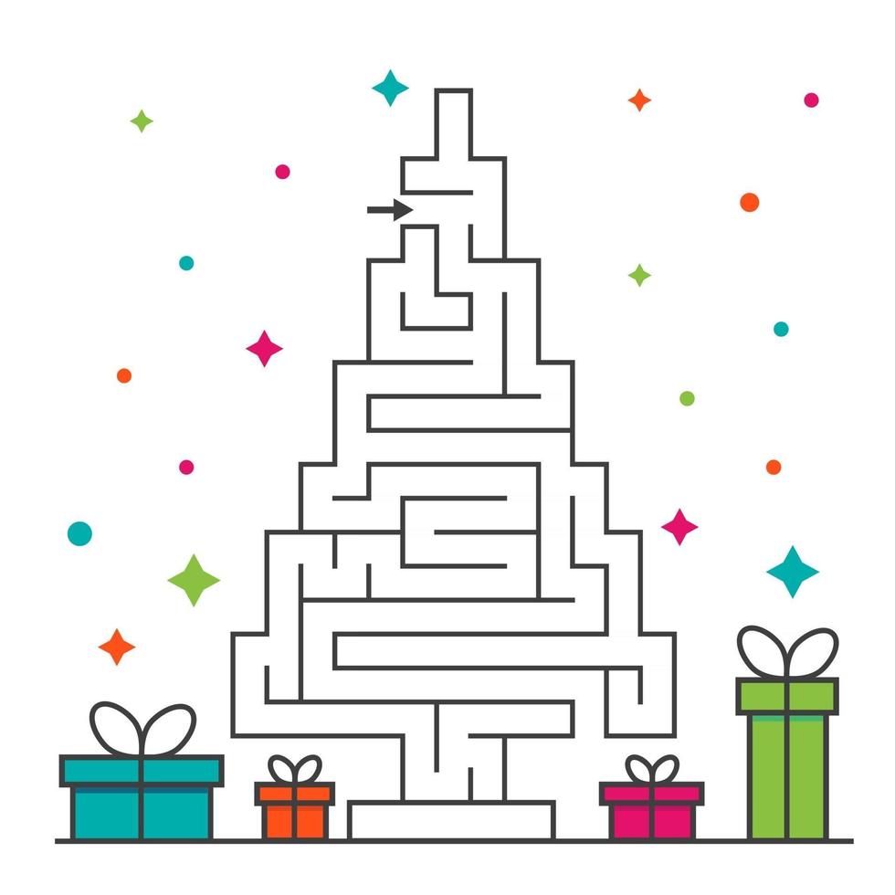 jogo de labirinto de labirinto de árvore de natal para crianças. enigma da lógica do labirinto vetor