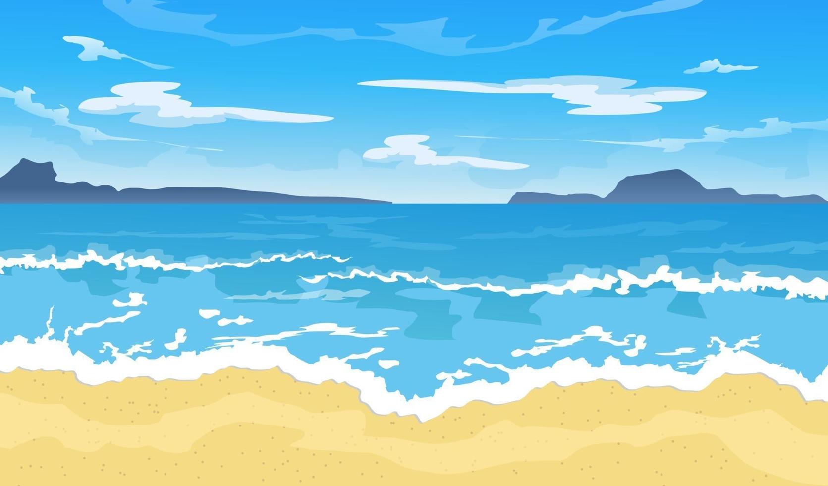 praia de verão. férias de natureza paradisíaca com fundo bonito do oceano ou do mar ilustração vetorial de paisagem à beira-mar vetor