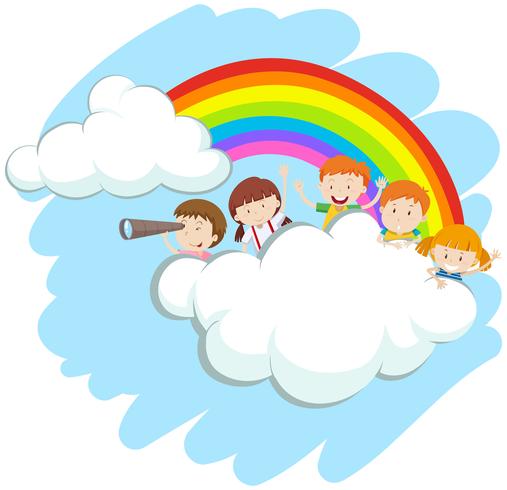 Crianças felizes sobre o arco-íris vetor
