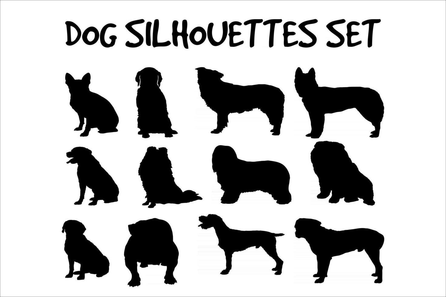 o grande conjunto de silhuetas de raças de cães vetor