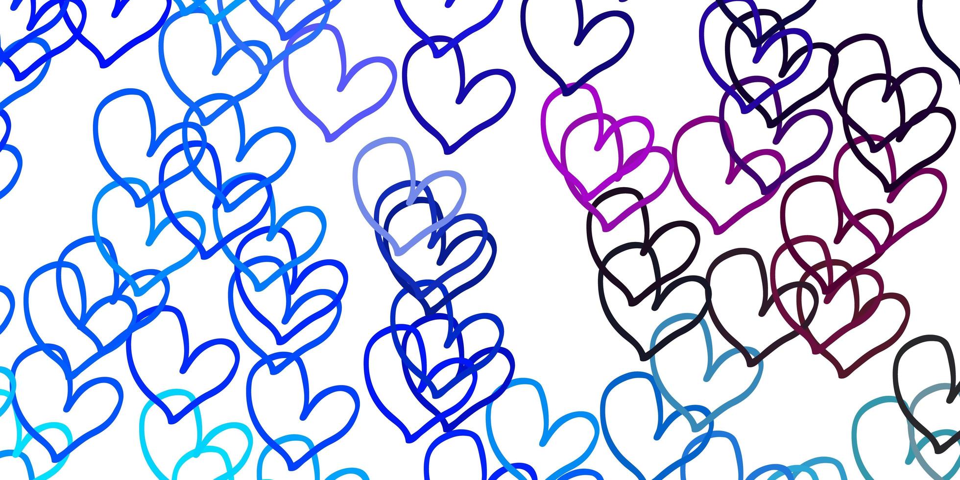 modelo de vetor rosa claro, azul com corações de doodle.