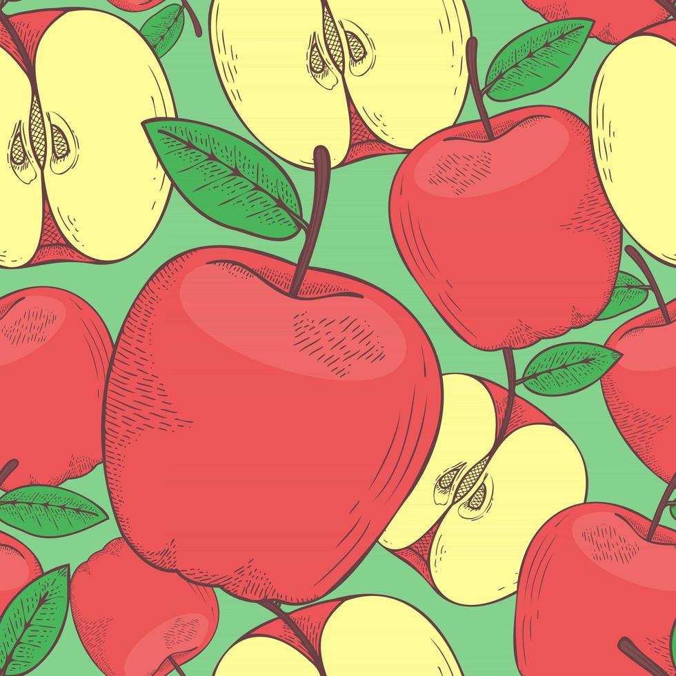 maçã fruta mão desenhada ilustração vetorial padrão sem emenda vetor