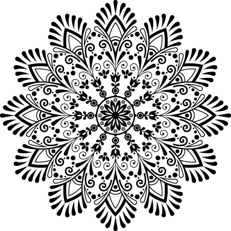 Preto e branco floral mandala Projeto delineado vetor isolado em branco fundo