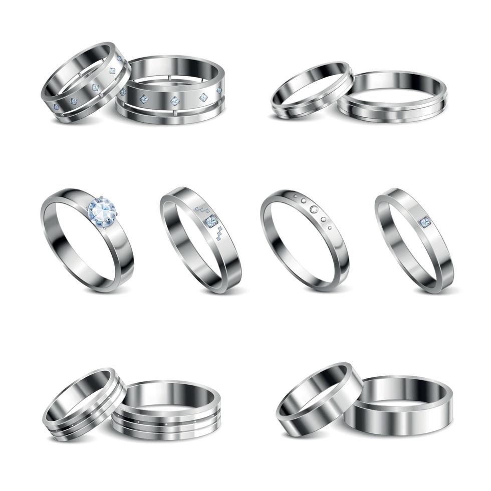 ilustração vetorial conjunto realista de anéis de joias vetor
