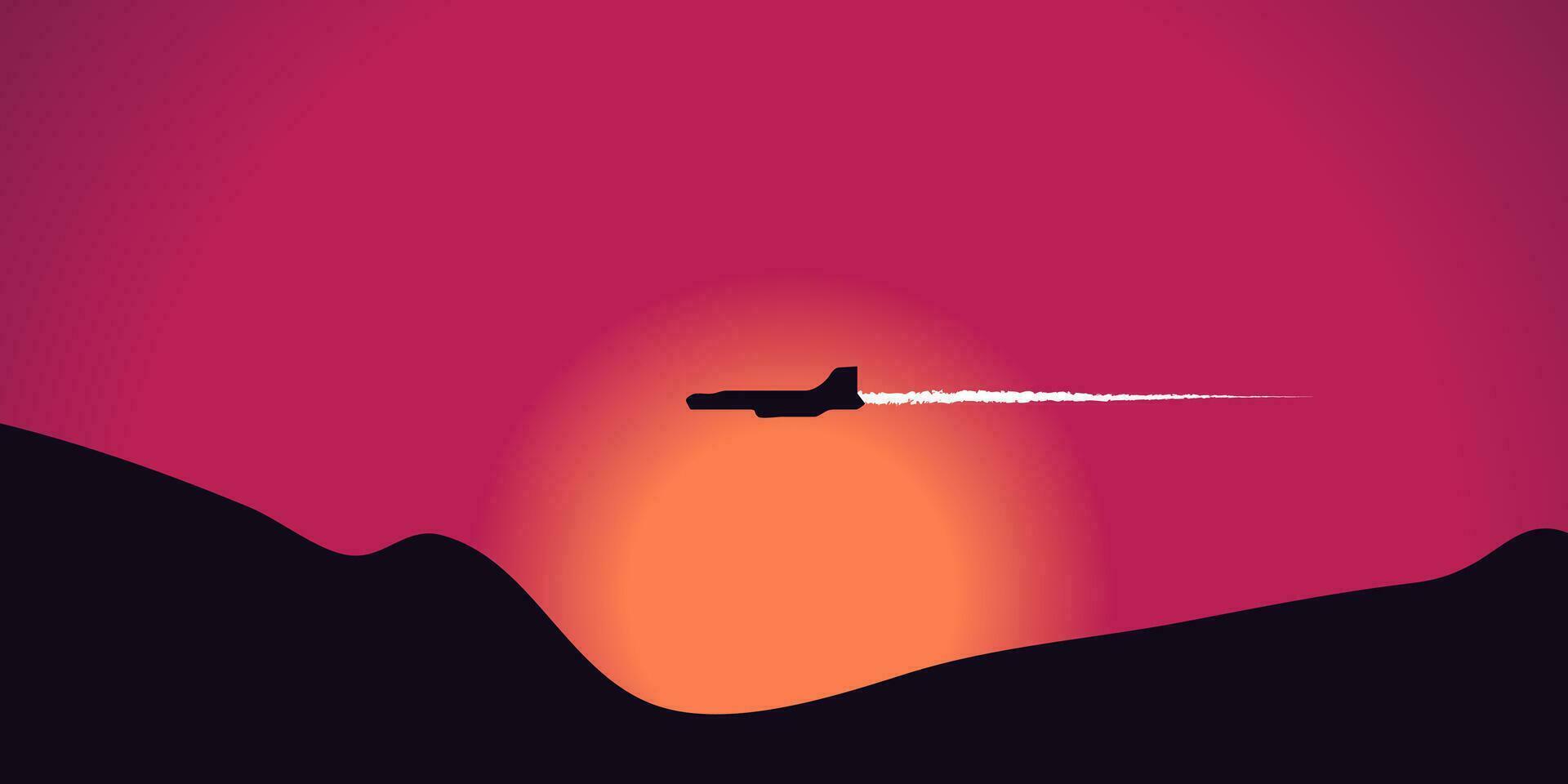 silhueta do avião vôo sobre a montanhas às pôr do sol. vetor ilustração.