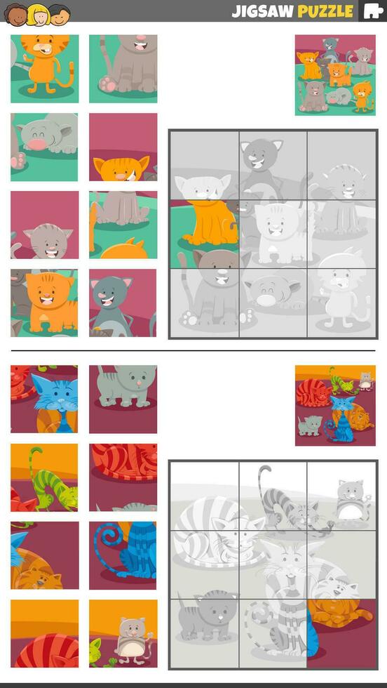 quebra-cabeças enigma jogos conjunto com gatos animal personagens vetor