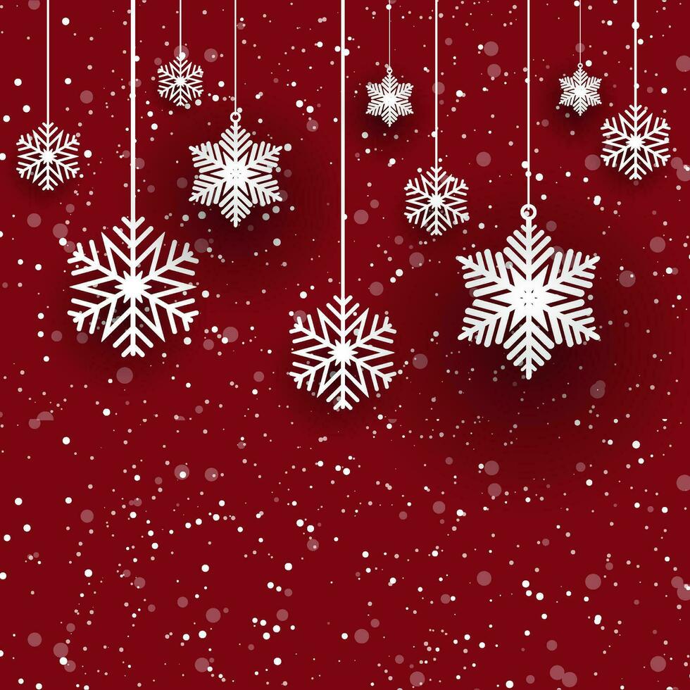 Natal vermelho fundo com suspensão branco flocos de neve vetor