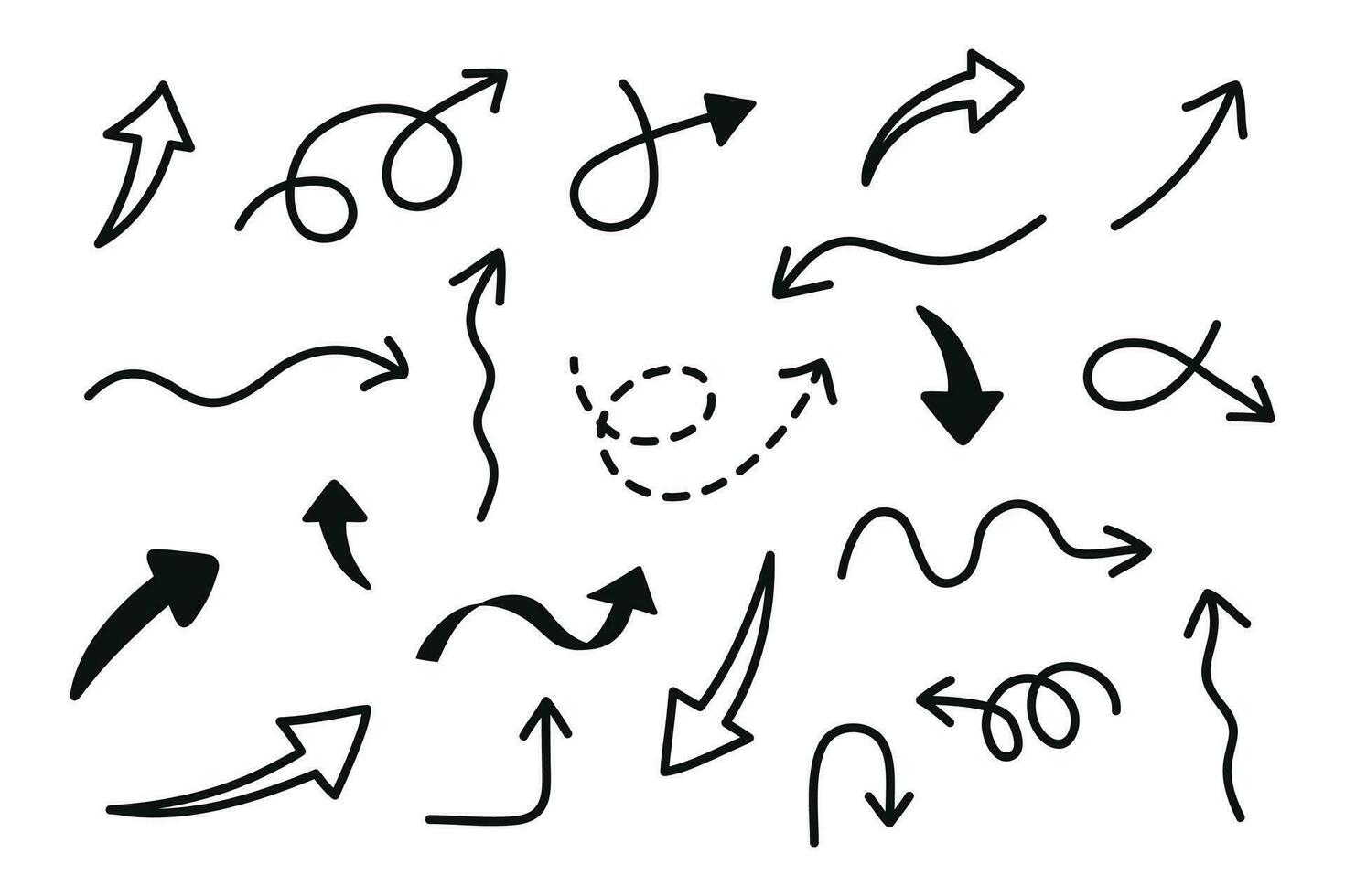 seta ícones coleção desenhado à mão vetor