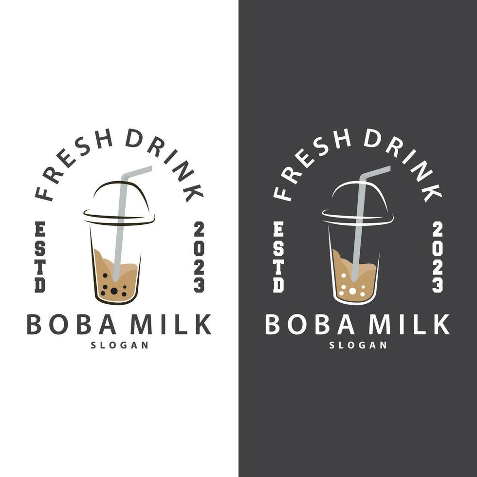 boba beber logotipo, leite chá fofa boba pérola geléia beber bolha vetor simples minimalista Projeto