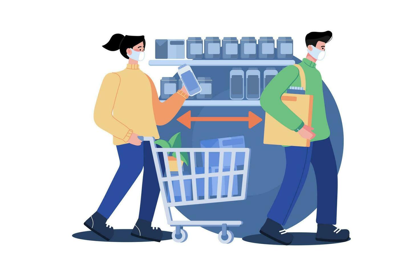 distância social no conceito de ilustração de checkout de compras vetor